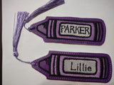 ITH Digital Embroidery Pattern for Crayon Add Name Bookmark, 5X7 Hoop