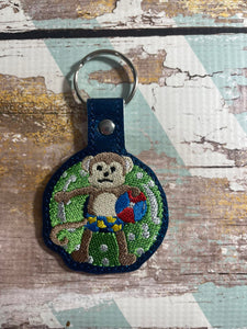 ITH Digital Embroidery Pattern for Monkey On Float Snap Tab / Key Chain, 4X4 Hoop