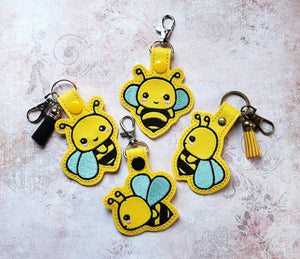 ITH Digital Embroidery Pattern for Set of 4 Bee Snap Tab / Key Chains, 4X4 Hoop