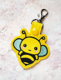 ITH Digital Embroidery Pattern for Bee I Snap Tab / Key Chain, 4X4 Hoop