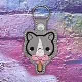 ITH Digital Embroidery Pattern for Cat Popsicle SNap TAb / Key Chain, 4X4 Hoop