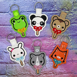 ITH Digital Embroidery Patterns for Bundle Set of 6 Popsicle Animal Snap Tab s/ Key Chains., 4X4 Hoop