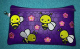 ITH Digital Embroidery Pattern for Happy Bee's 6X10 Lined Zipper Bag, 6X10 Hoop