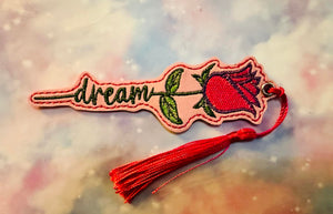 ITH Digital Embroidery Pattern for Dream Rose Bookmark or Key Chain, 4X4 Hoop