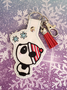 ITH Digital Embroidery Pattern for Christmas Panda Snap Tab / Key Chain, 4X4 Hoop