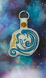 ITH Digital Embroidery Pattern for Virgo Zodiac Snap Tab / Key Chain, 4X4 Hoop
