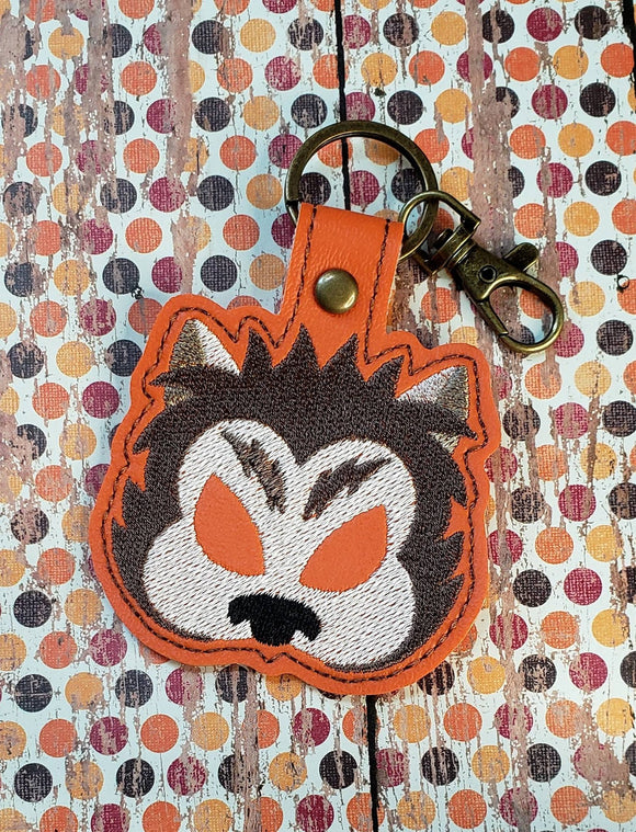 ITH Digital Embroidery Pattern for Werewolf Mask Snap Tab / Key Chain, 4X4 Hoop