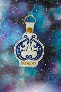 ITH Digital Embroidery Pattern for Gemini Zodiac Snap Tab / Key Chain, 4X4 Hoop