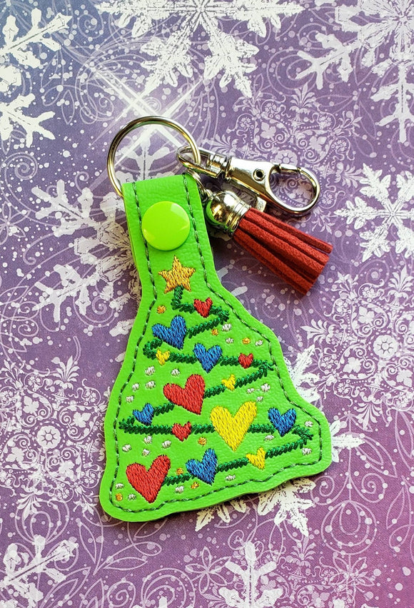 ITH Digital Embroidery Pattern for Tree of Hearts snap Tab / Key Chain, 4X4 Hoop