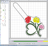 ITH Digital Embroidery Pattern for 3 Rose Stem Snap Tab / Key Chain, 4X4 Hoop