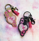 ITH Digital Embroidery Pattern for Swirly Heart Bundle Pack do 3 Snap Tabs / Key Chains, 4X4 Hoop