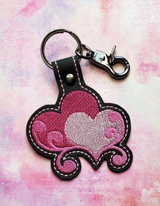 ITH Digital Embroidery Pattern for Swirly Heart 3 Snap Tab / Key Chain, 4X4 Hoop