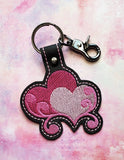 ITH Digital Embroidery Pattern for Swirly Heart Bundle Pack do 3 Snap Tabs / Key Chains, 4X4 Hoop