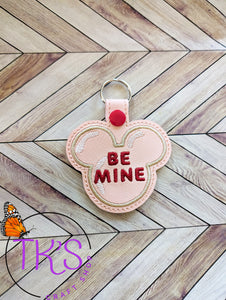 ITH DIgital Embroidery Pattern for Mick Valentine Cookie Be Mine Snap Tab / Key Chain, 4X4 Hoop