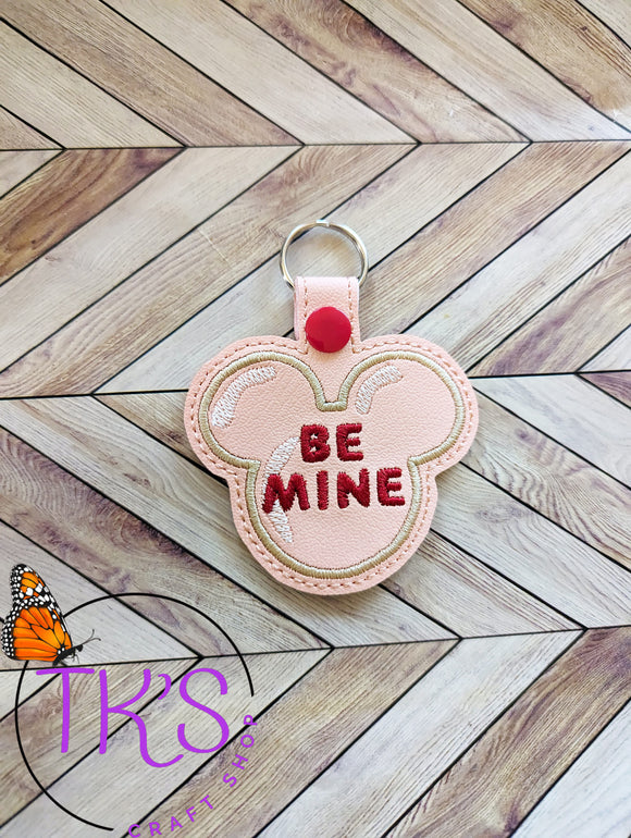 ITH DIgital Embroidery Pattern for Mick Valentine Cookie Be Mine Snap Tab / Key Chain, 4X4 Hoop