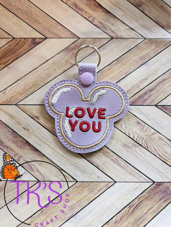 ITH Digital Embroidery Pattern for Mick Valentine Cookie Love You Snap Tab / Key Chain, 4X4 Hoop