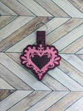 ITH Digital Embroidery Pattern for Filigree Heart 2 Snap Tab / Key Chain, 4X4 Hoop