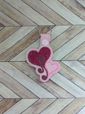 ITH Digital Embroidery Pattern for Swirly Hearts 2 Snap Tab / Key Chain, 4X4 Hoop