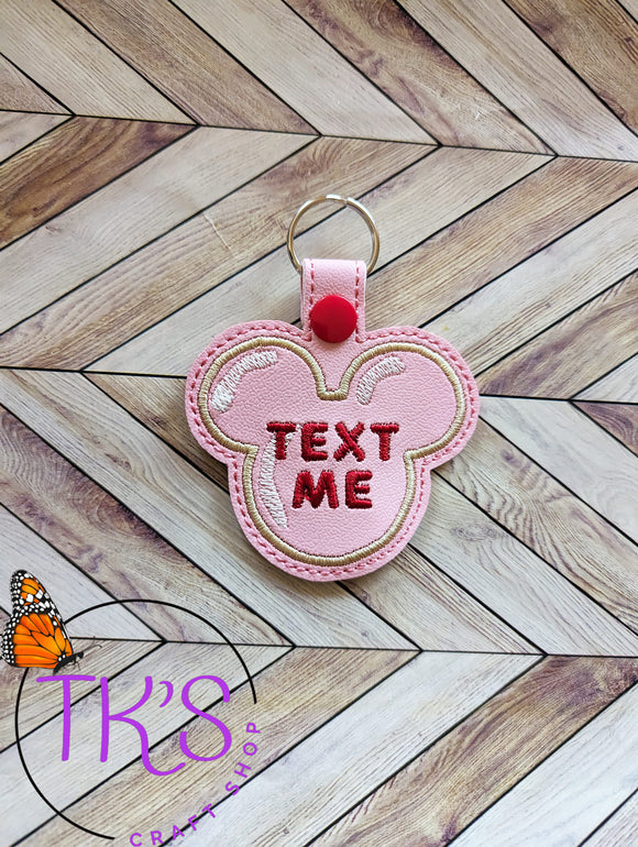 ITH Digital Embroidery Pattern for Mick Valentine Cookie Text Me Snap Tab / Key Chain, 4X4 Hoop