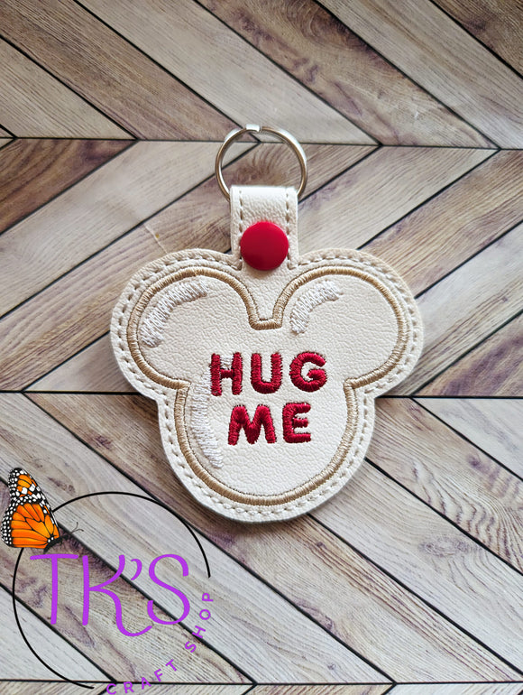 ITH Digital Embroidery Pattern for Mick Valentine Cookie Hug Me Snap Tab / Key Chain, 4X4 Hoop