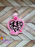 ITH Digital Embroidery Pattern for Love In Heart Snap Tab / Key Chain, 4X4 Hoop