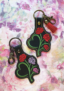 ITH Digital Embroidery Pattern for 3 Rose Stem Snap Tab / Key Chain, 4X4 Hoop