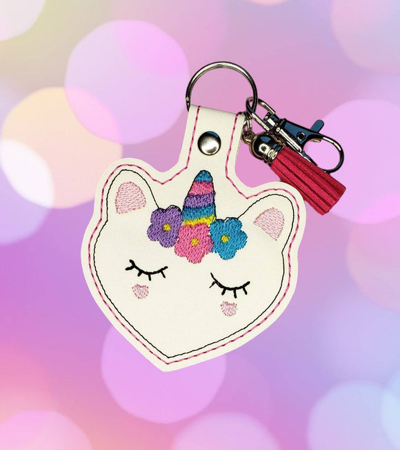 ITH Digital Embroidery Pattern for Heart Unicorn Snap Tab / Key Chain, 4X4 Hoop