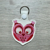 ITH Digital Embroidery Pattern for Heart Owl Snap Tab / Key Chain, 4X4 Hoop