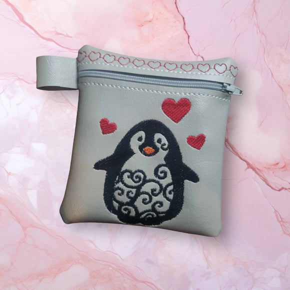 ITH Digital Embroidery Pattern for Swirl Penguin Cash Card Tall 4.5X5 Zipper Pouch, 5X7 Hoop