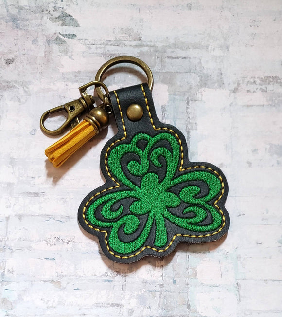 ITH Digital Embroidery Pattern for Shamrock 2 Snap Tab / Key Chain, 4X4 Hoop