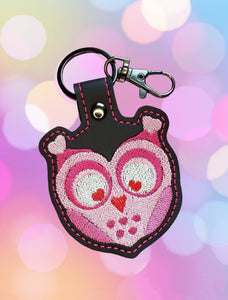 ITH Digital Embroidery Pattern for Heart Owl Snap Tab / Key Chain, 4X4 Hoop