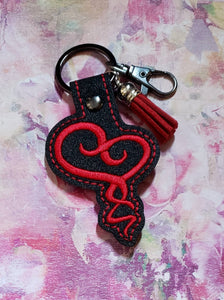 ITH Digital Embroidery Pattern for Spiral Tail Heart Snap Tab / Key Chain, 4X4 Hoop