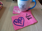 ITH Digital Embroidery Pattern for I Love You Hearts Bundle of 4 Mug Rug 4.25 X 6.25. - 5X7 Hoop