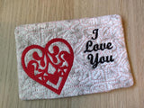 ITH Digital Embroidery Pattern for I Love You Heart 4 Mug Rug 4.25 X 6.25, 5X7 Hoop