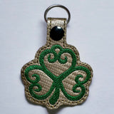 ITH Digital Embroidery Pattern for Shamrock 3 Snap Tab / Key Chain, 4X4 Hoop