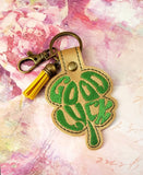 ITH Digital Embroidery Pattern for Good Luck Shamrock Snap Tab / Key Chain, 4X4 Hoop