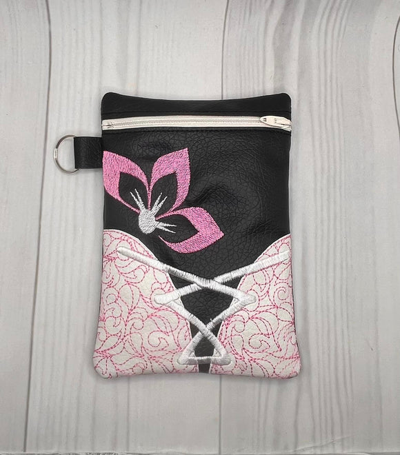 ITH Digital Embroidery Pattern for Short Corset with Flower 5X7 Tall Lined Zipper Bag, 5X7 Hoop