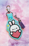 ITH Digital Embroidery Pattern for Bunny Big Heart Snap Tab / Key Chain, 4X4 Hoop