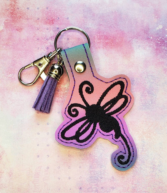 ITH Digital Embroidery Pattern for Semicolon Dragonfly Snap Tab / Key Chain, 4X4 Hoop