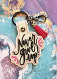 ITH Digital Embroidery Pattern for Never Give Up Snap Tab / Key Chain, 4X4 Hoop