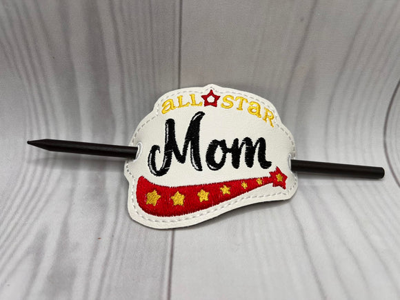 ITH Digital Embroidery Pattern for All Star Mom Hair Bun Holder, 4X4 Hoop