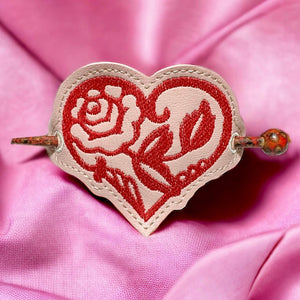 ITH Digital Embroidery Pattern for Rose Heart I Hair Bun Holder, 4X4 Hoop