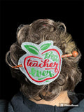 ITH Digital Embroidery Pattern for Bets Teacher Ever Apple Hair Bun Holder, 4X4 Hoop