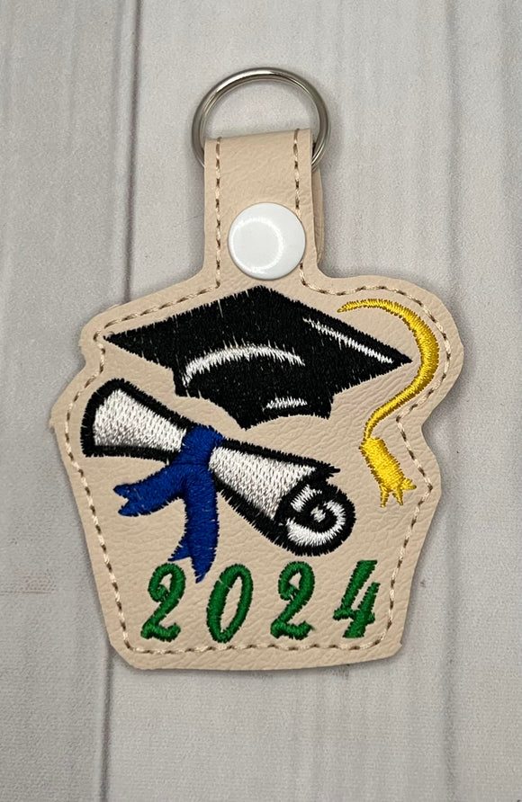 ITH Digital Embroidery Pattern for Grad 2024 Snap Tab / Key Chain, 4X4 Hoop