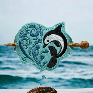 ITH Digital Embroidery Pattern for Dolphin Wave Heart Hair Bun Holder, 4X4 Hoop