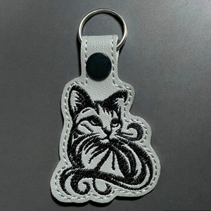 ITH Digital Embroidery Pattern for Cat Tattoo Snap Tab / Key Chain, 4X4 Hoop