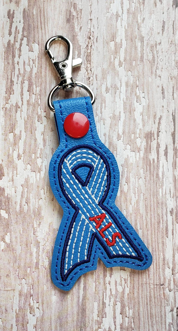 ITH Digital Embroidery Pattern for ALS Awareness Ribbon Snap Tab / Key Chain, 4X4 Hoop