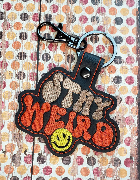 ITH Digital Embroidery Pattern for Stay Weird Snap Tab / Key Chain, 4X4 Hoop