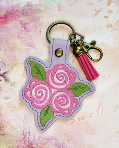 ITH Digital Embroidery Pattern for Triple Rose Cluster Snap Tab / Key Chain, 4X4 Hoop