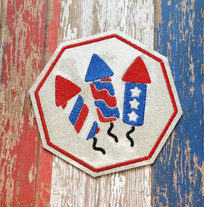 ITH Digital Embroidery Pattern for 4th of July Rockets Coaster, 4X4 Hoop